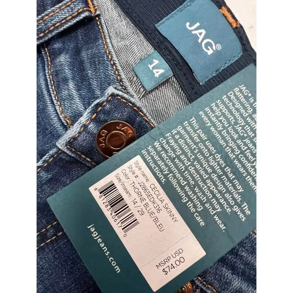 NWT! Jag Jeans Women's‎ Cecilia Mid Rise Skinny Jeans BLUE 14